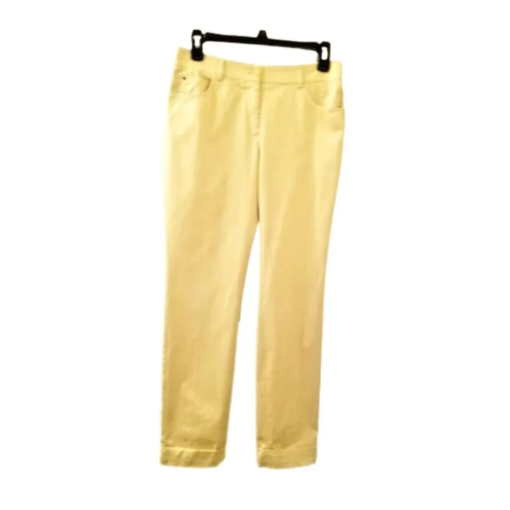 AKRIS PUNTO Yellow Casual Ankle Pants Sz 4 Cuffed Cotton Blend Mid Rise - Picture 1 of 10